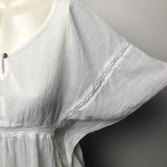 DKNY White 100% Cotton Batwing Eyelet Flutter Sleeve Blouse Top Size S - Picture 2 of 11